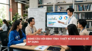 Hình ảnh minh họa bảng câu hỏi định tính được thiết kế rõ ràng và dễ áp dụng trong nghiên cứu.