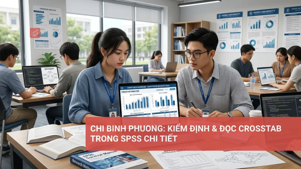 Biểu đồ minh họa kiểm định chi binh phuong và đọc bảng Crosstab trong SPSS