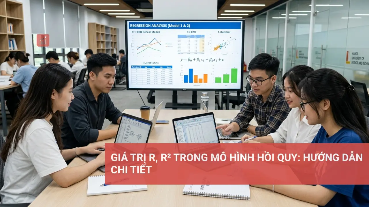 Biểu đồ giải thích giá trị R và R² trong mô hình hồi quy.