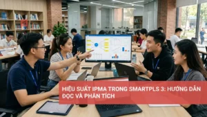 Biểu đồ hiệu suất IPMA trong SmartPLS 3, minh họa kết quả phân tích và đánh giá mô hình.