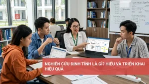 Minh họa quá trình nghiên cứu định tính, nhấn mạnh việc hiểu và triển khai hiệu quả