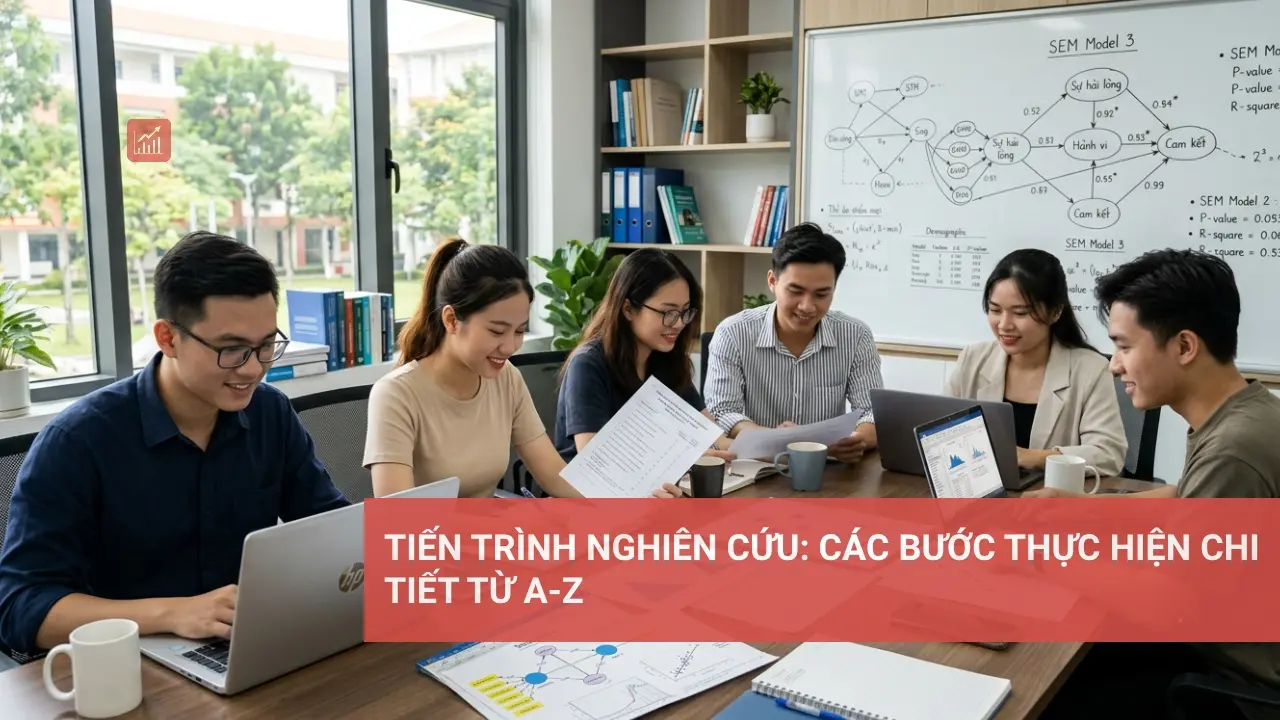 Biểu đồ minh họa các bước của tiến trình nghiên cứu khoa học từ A đến Z một cách chi tiết và hiệu quả.