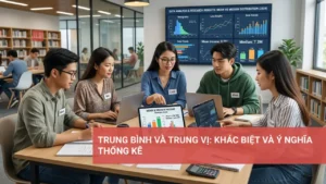 Biểu đồ so sánh trực quan sự khác biệt giữa trung bình và trung vị trong thống kê.