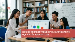 Biểu đồ Boxplot trong SPSS minh họa cách vẽ, đọc hiểu và xác định giá trị ngoại lai (outlier).