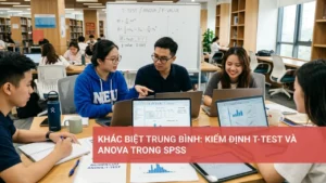 Biểu đồ so sánh kết quả kiểm định T-test và ANOVA trong phân tích dữ liệu SPSS.